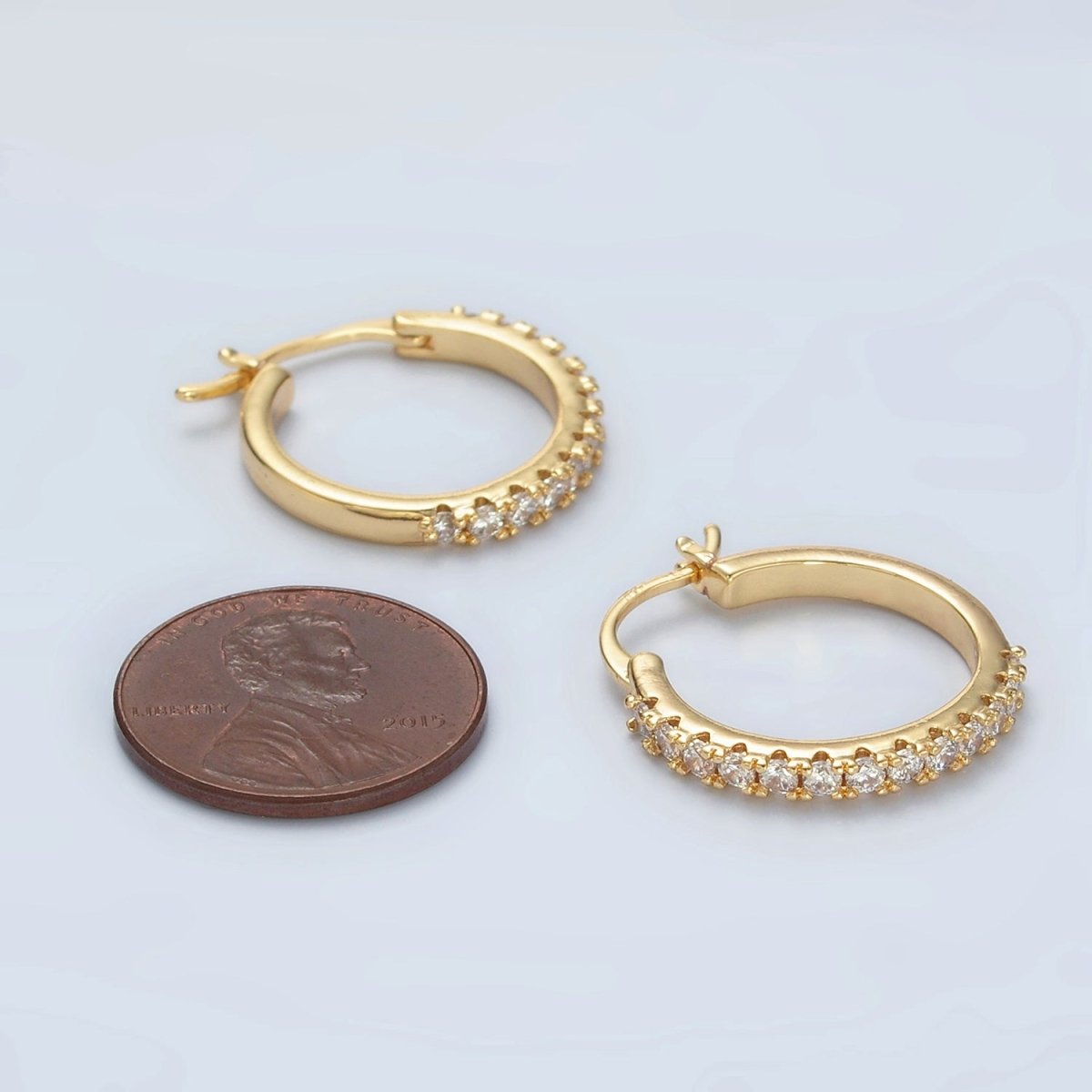 24K Gold Filled 20mm Micro Paved CZ Latch Hoop Earrings | T158