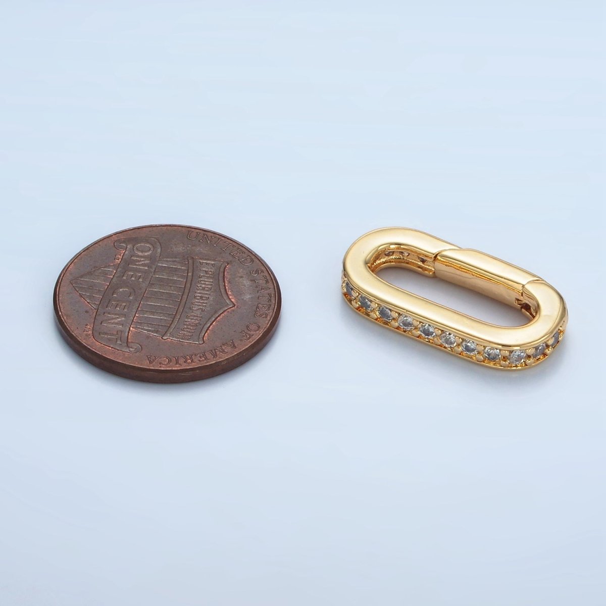 24K Gold Filled 20mm Micro Paved CZ Oblong Push Gate Closure Findings | Z940