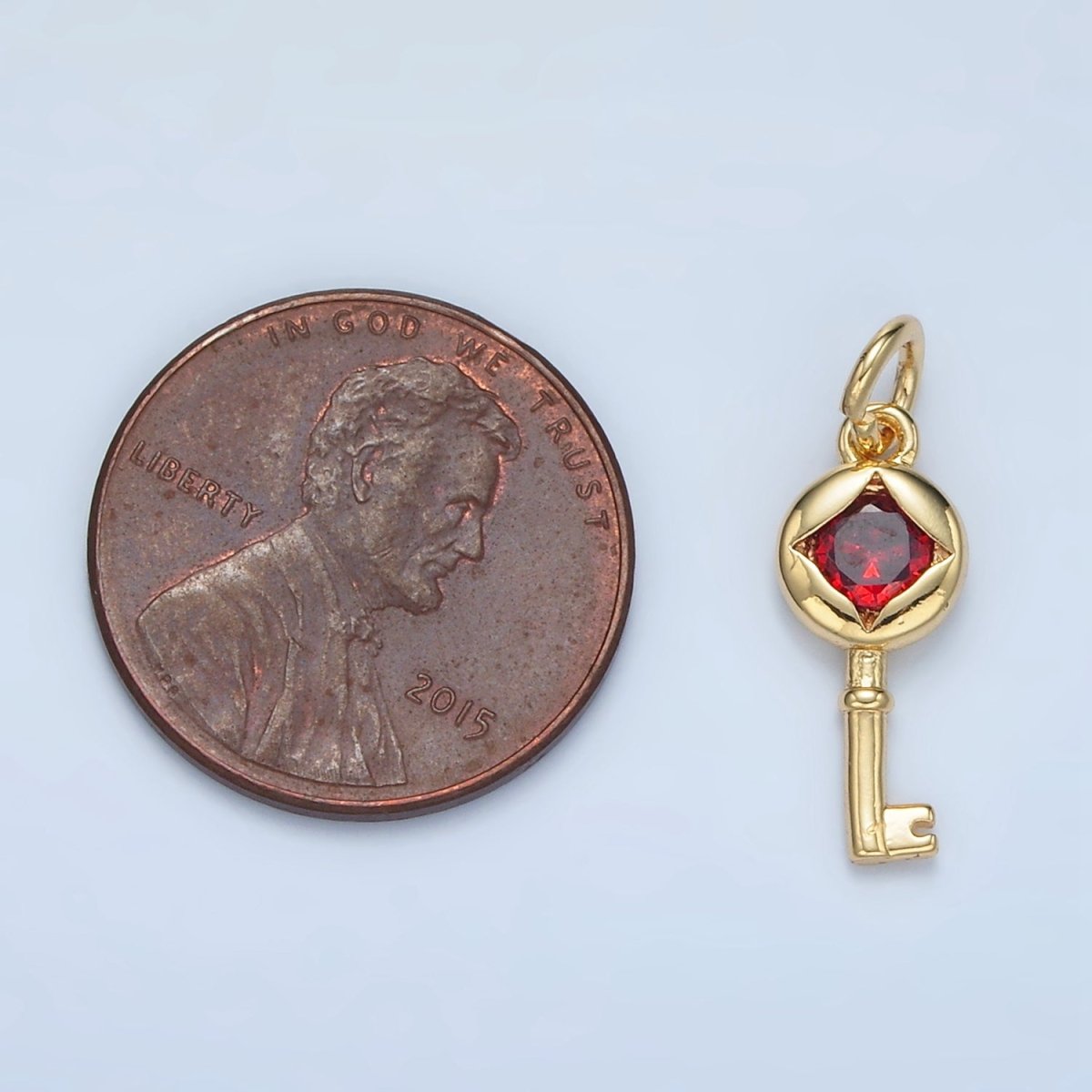 24K Gold Filled 20mm Red CZ Rhombus Key Lock Mini Charm | E097