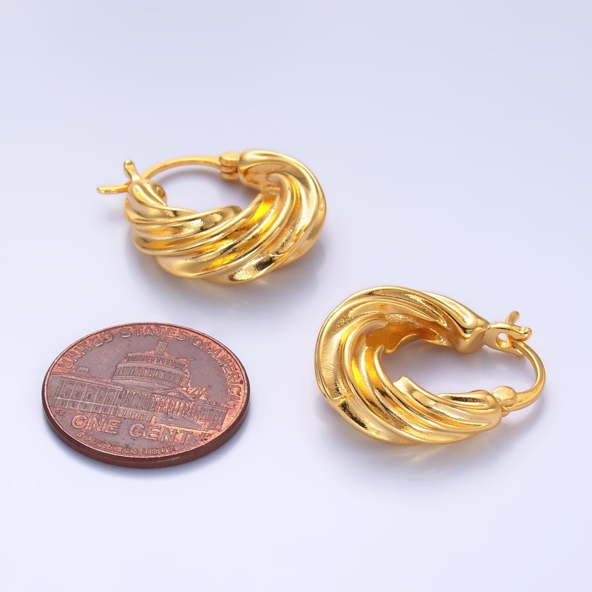 24K Gold Filled 20mm Twisted Dome Latch Hoop Earrings | AB351
