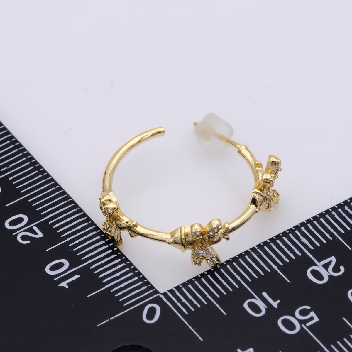 24K Gold Filled 25mm Bumble Queen Bee Micro Paved CZ C-Shaped Hoop Earrings | AB1212
