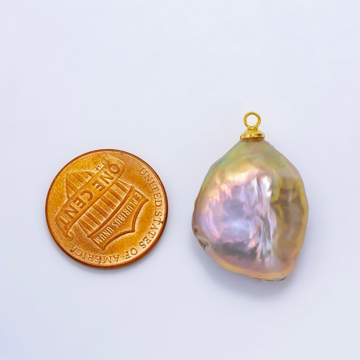 24K Gold Filled 30mm Flat Baroque Freshwater Pearl Charm | P1911