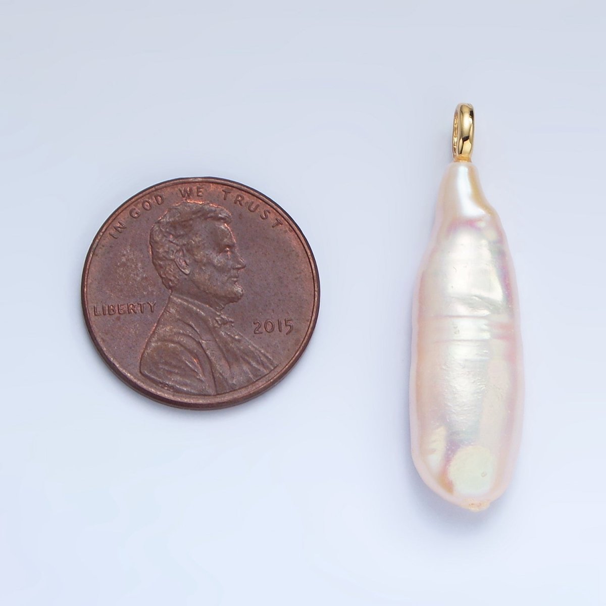 24K Gold Filled 30mm Freshwater Pearl Biwa Teardrop Charm | P1898