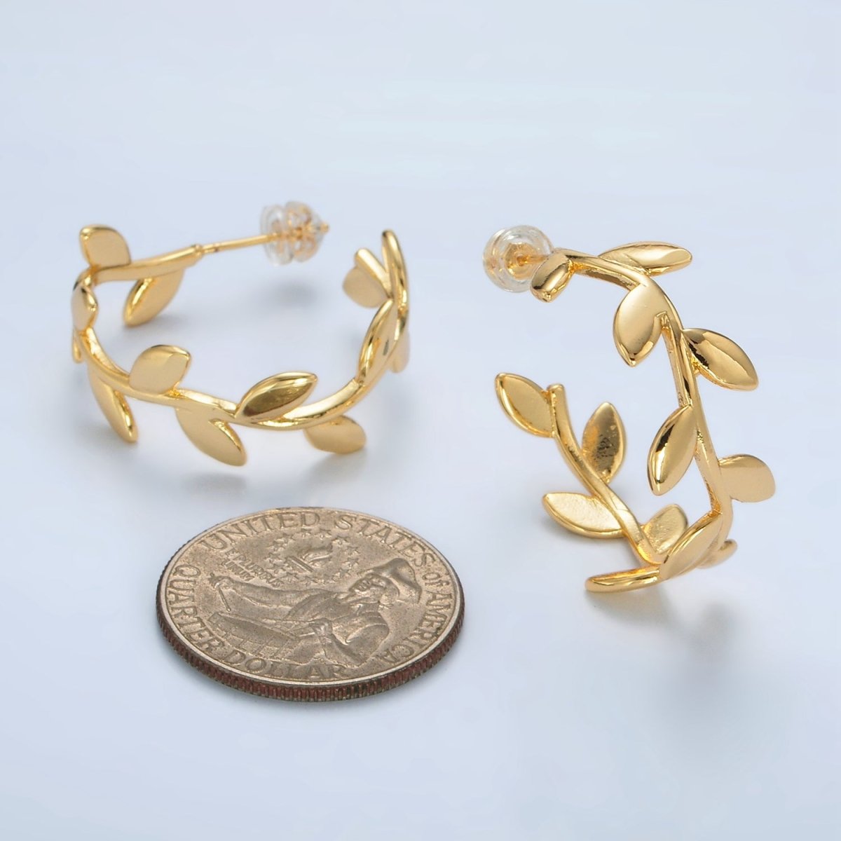 24K Gold Filled 30mm Nature Leaf C-Shaped Hoop Earrings | AB1232