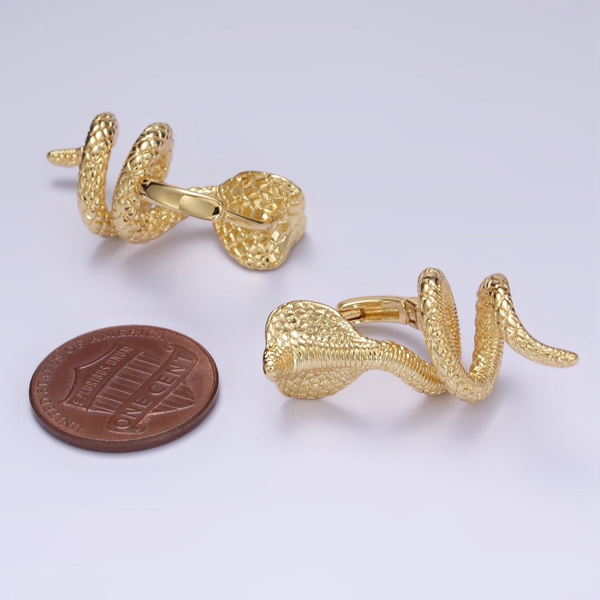 24K Gold Filled 30mm Twirling Snake Serpent Drop Huggie Earrings | AB1174