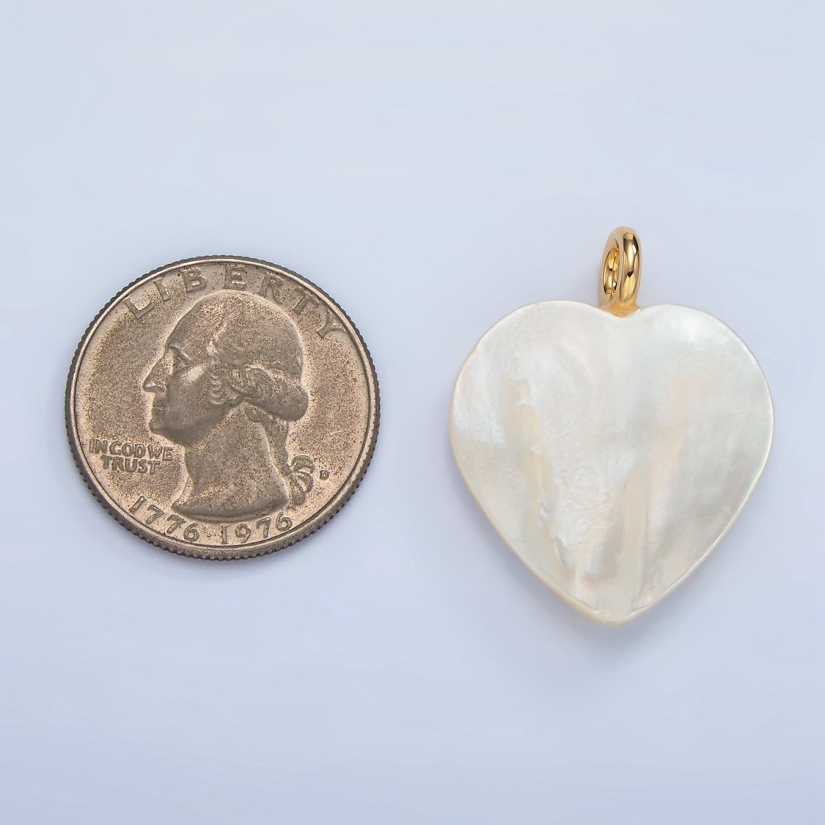 24K Gold Filled 31mm White Freshwater Pearl Heart Pendant | P1877
