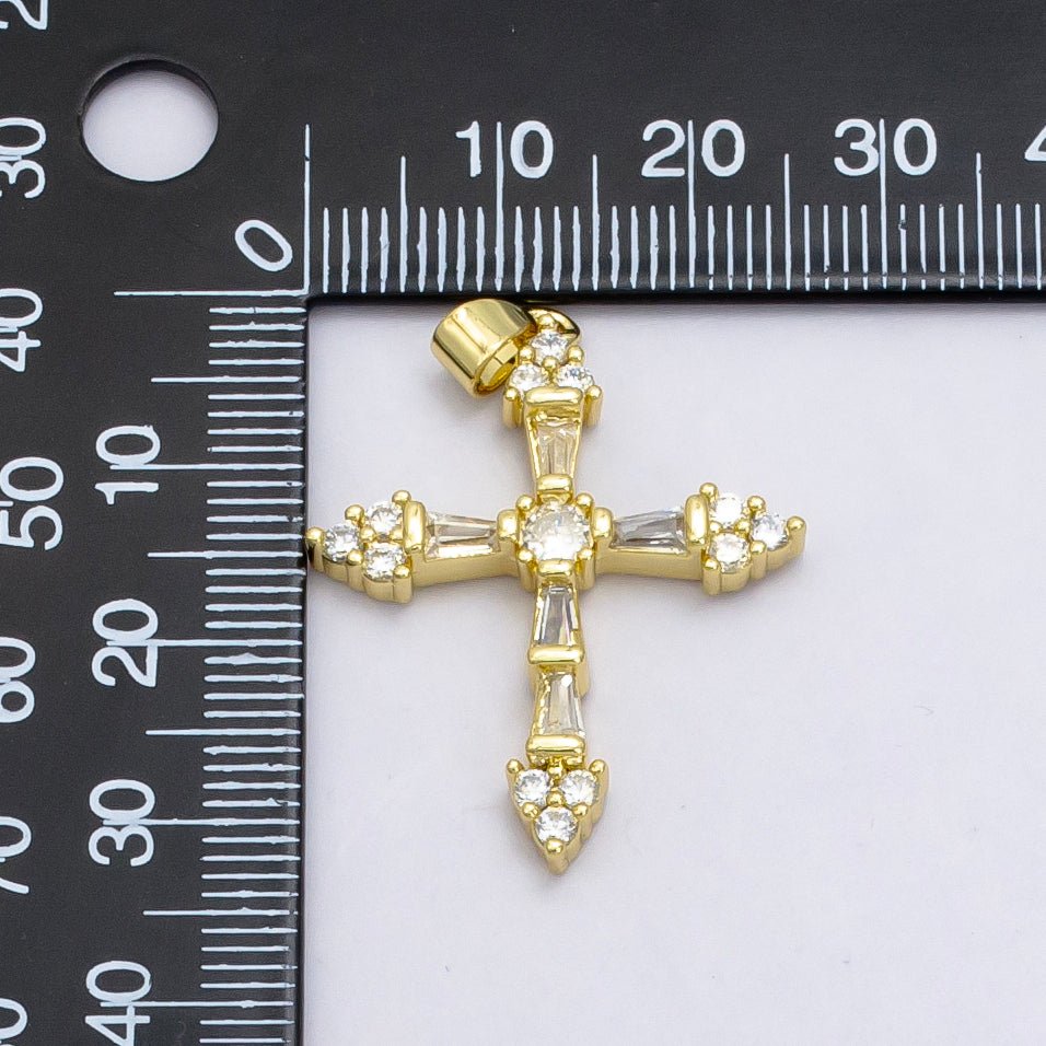 24K Gold Filled 32mm Baguette CZ Paved Cross | AA-1025