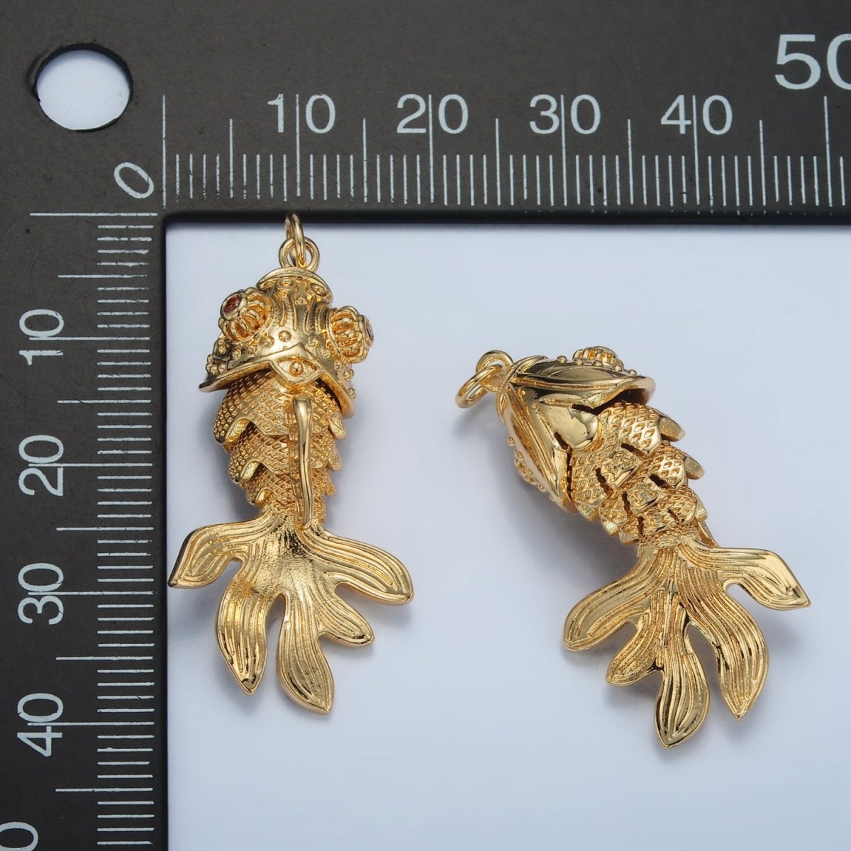 24K Gold Filled 40mm Gold Fish Artisan Multidimensional Pet Animal Charm | E047