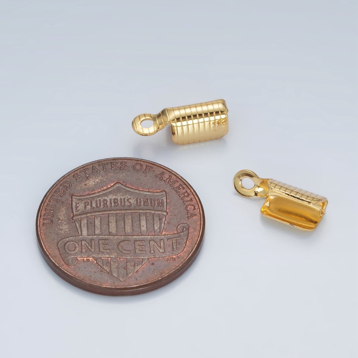 24K Gold Filled 4mm Lined Textured Fold Over Cord Crimp Findings | Z866