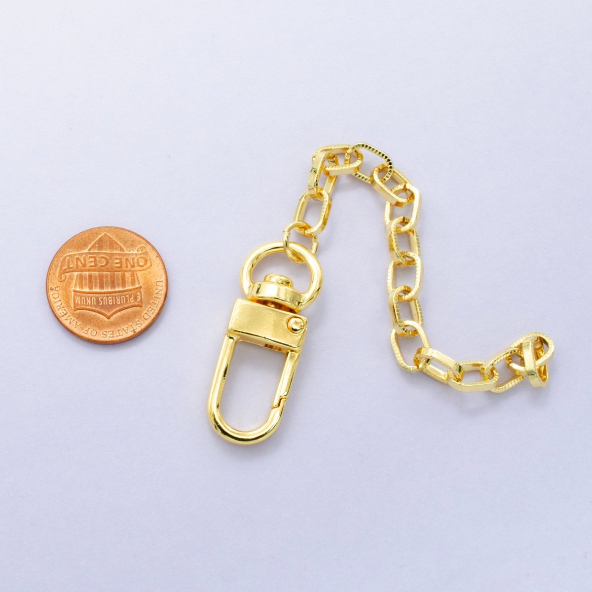 24K Gold Filled 5-Inch Ribbed Paperclip Chain Bag Purse Charm Swivel Keychain Findings | WA-2906