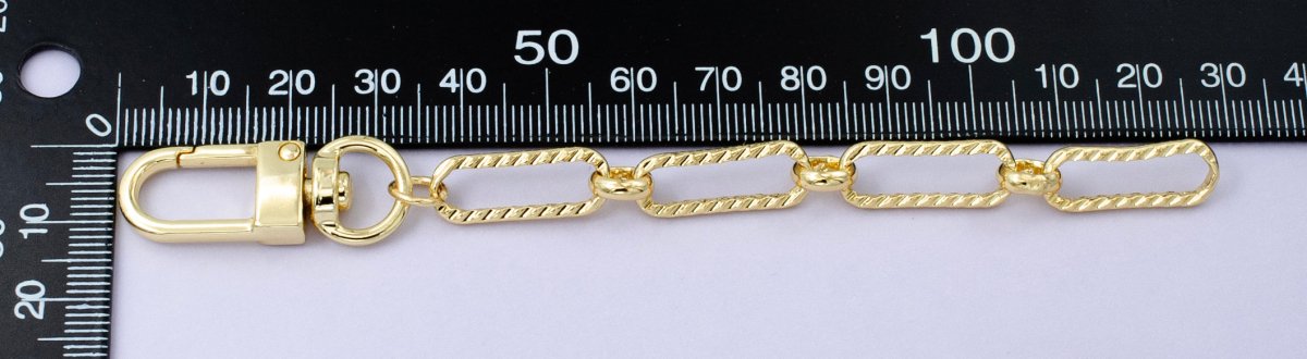 24K Gold Filled 5-Inch Textured Paper Clip Link Chain Bag Purse Charm Swivel Keychain Findings | WA-2763