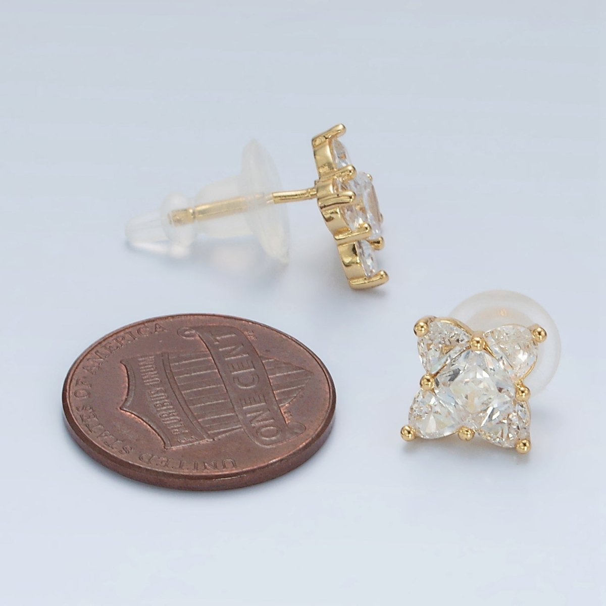 24K Gold Filled 8.8mm Clear CZ Geometric Flower CZ Stud Earrings | T302