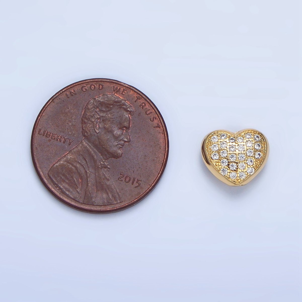 24K Gold Filled 8mm Clear Micro Paved CZ Heart Bead | B563