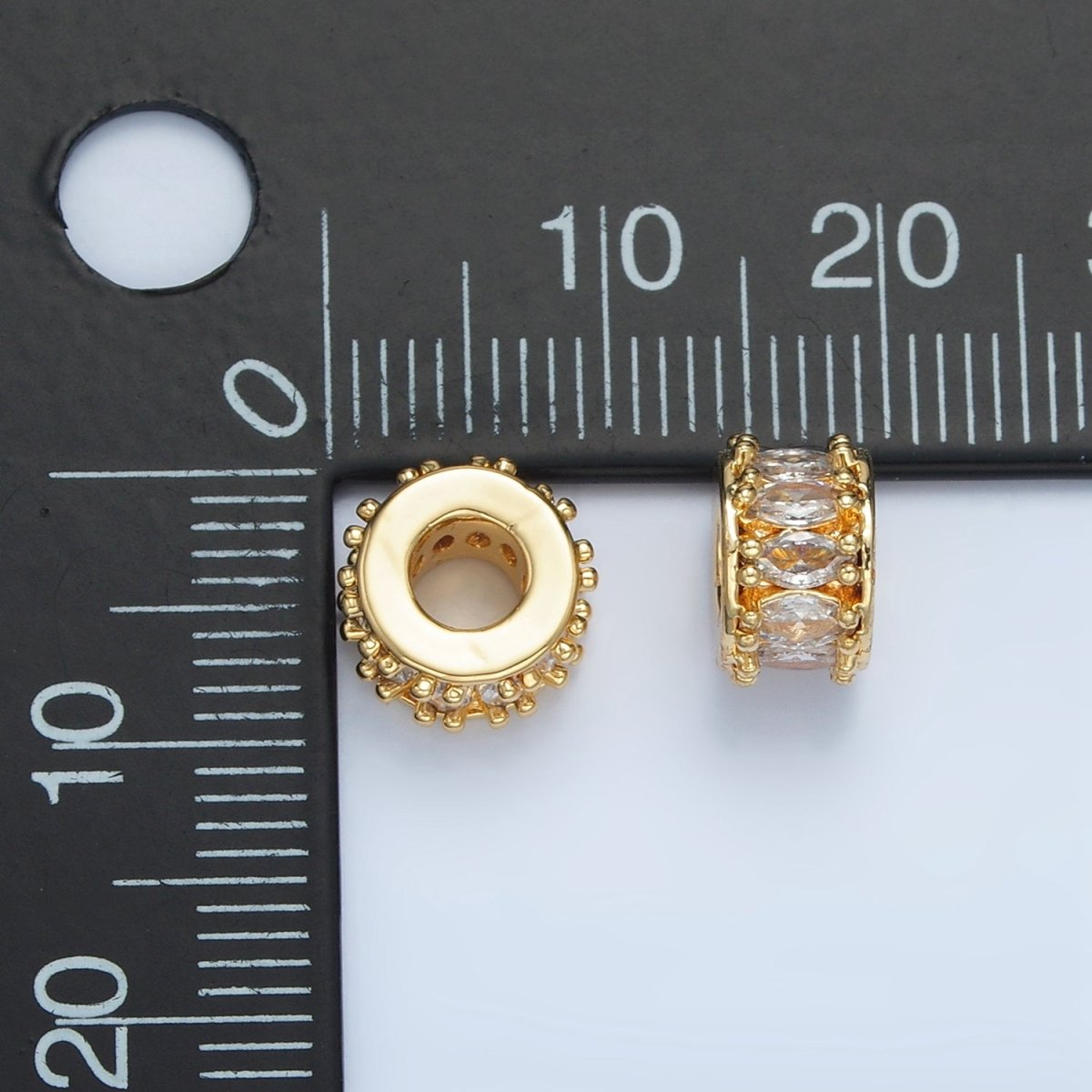 24K Gold Filled 9mm Clear Marquise CZ Lined Rhondelle Bead | B905