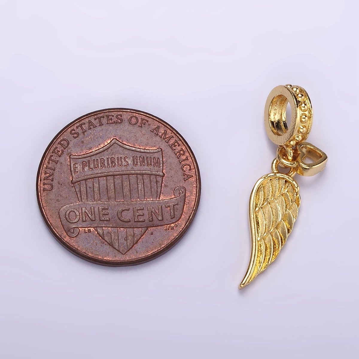 24K Gold Filled Angel Wing Open Heart Beaded Rondelle Bail Pendant | D642