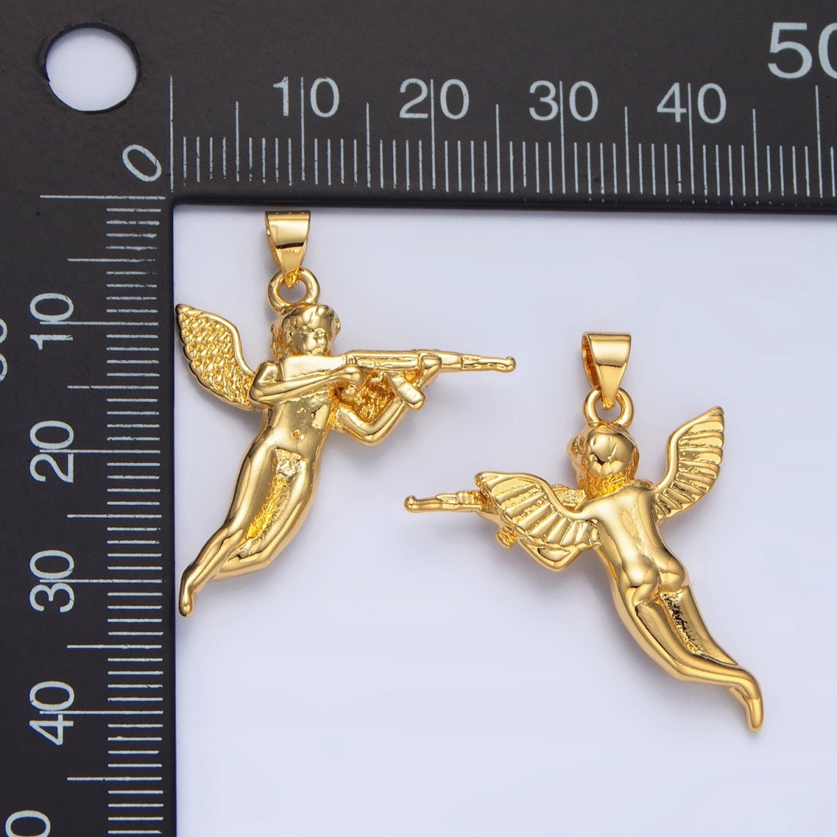 24K Gold Filled Angel with Gun Charm in Gold & Silver for Necklace Pendant | I628