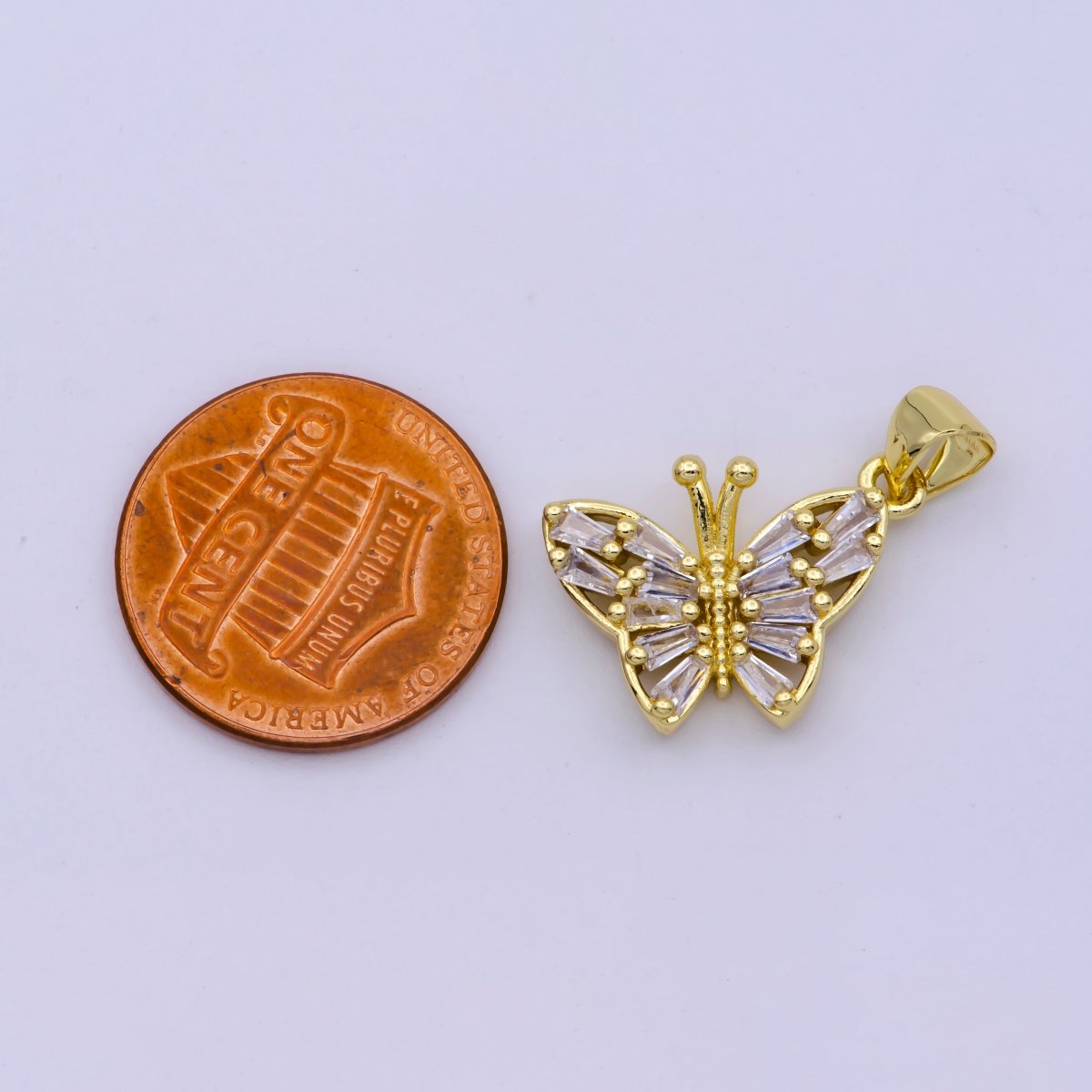 24K Gold Filled Baguette CZ Butterfly Animals Pendant | I299