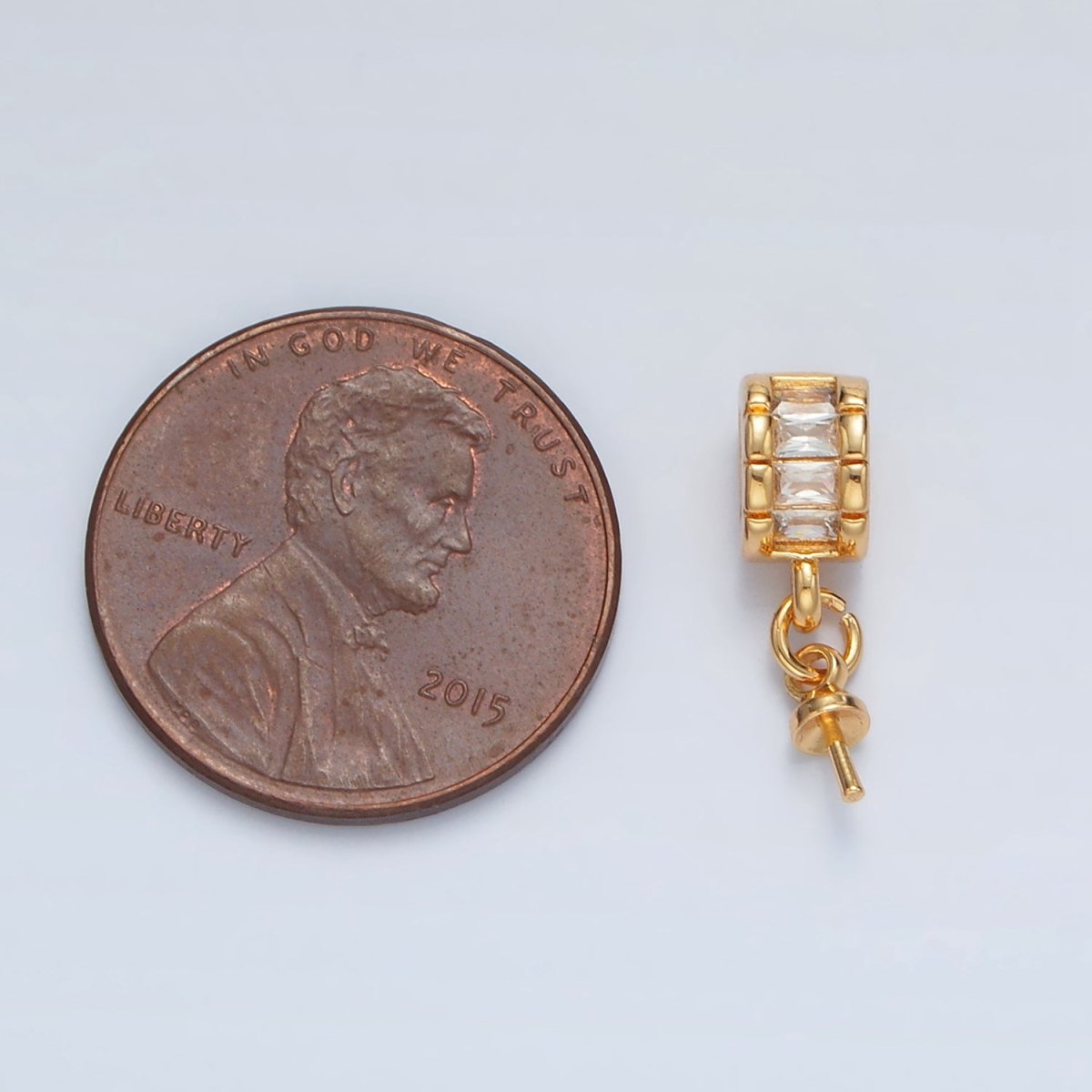 24K Gold Filled Baguette CZ Drill Pin Bail Findings | Z849