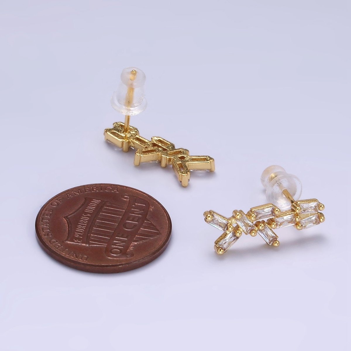 24K Gold Filled Baguette CZ Geometric Stud Earrings | AB1176