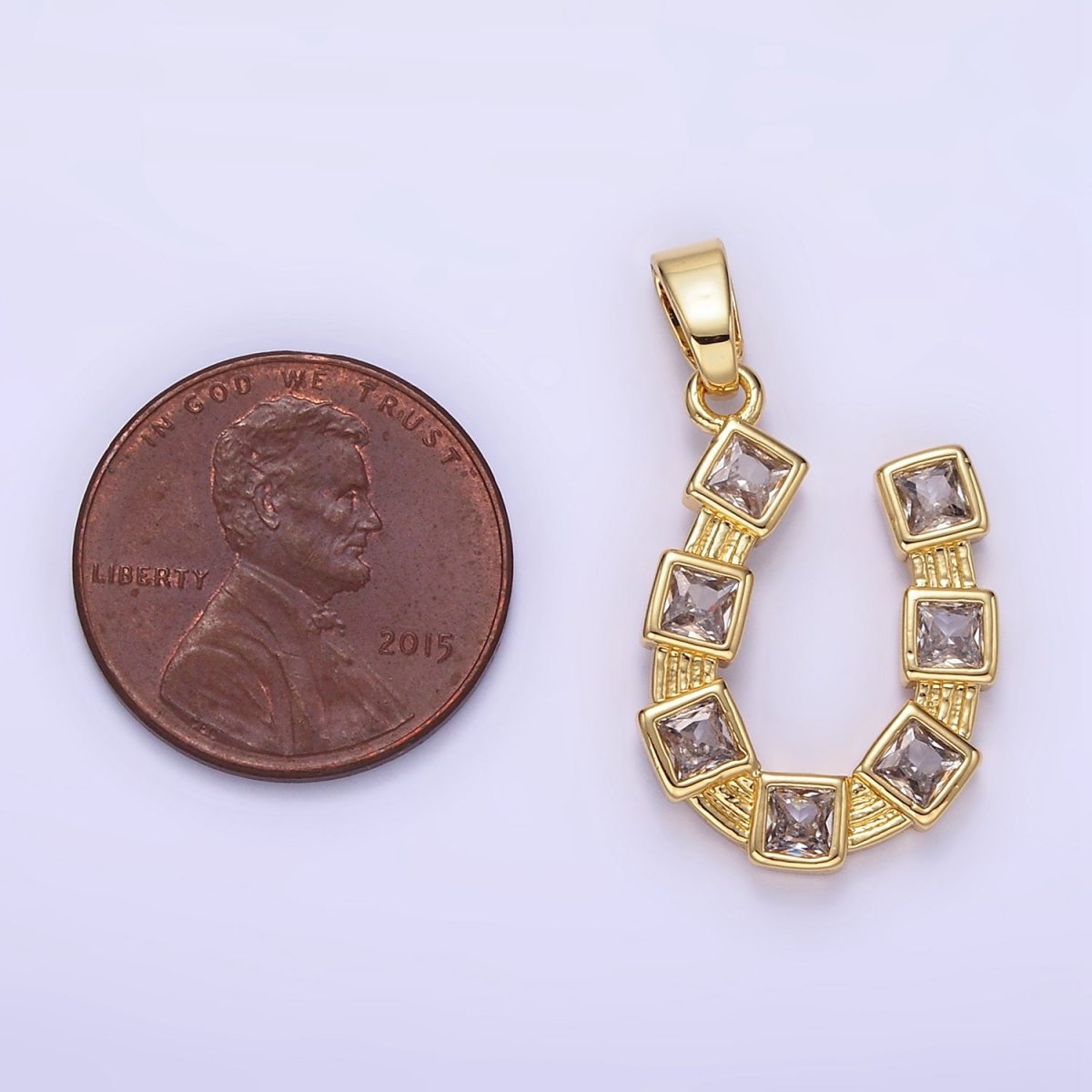 24K Gold Filled Baguette CZ Horseshoe Pendant | AA1349