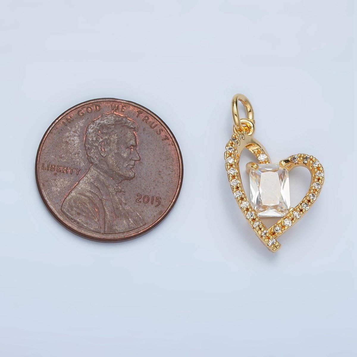 24K Gold Filled Baguette CZ Micro Paved Open Heart Charm | N1477