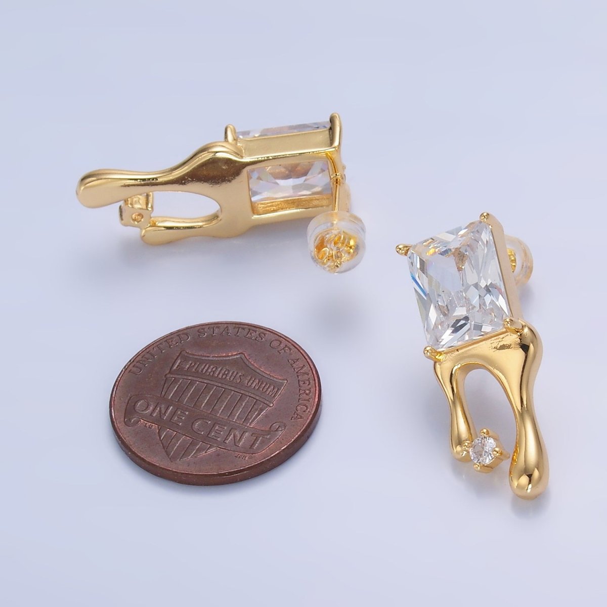 24K Gold Filled Baguette CZ Molten Drip Stud Earrings | AB721