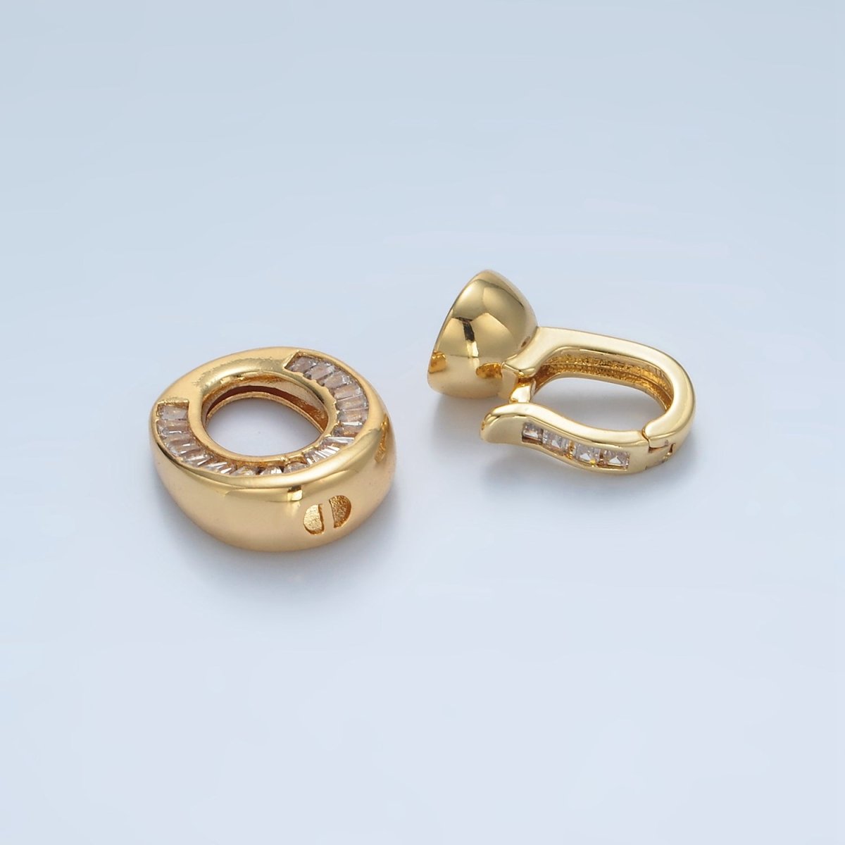 24K Gold Filled Baguette CZ Oval Snap Latch Closure Findings | Z901