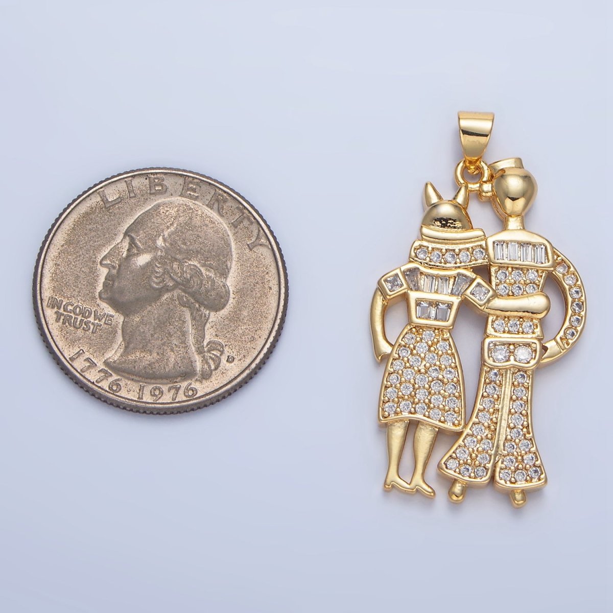 24K Gold Filled Baguette Micro Paved CZ Couple Pendant | AA136