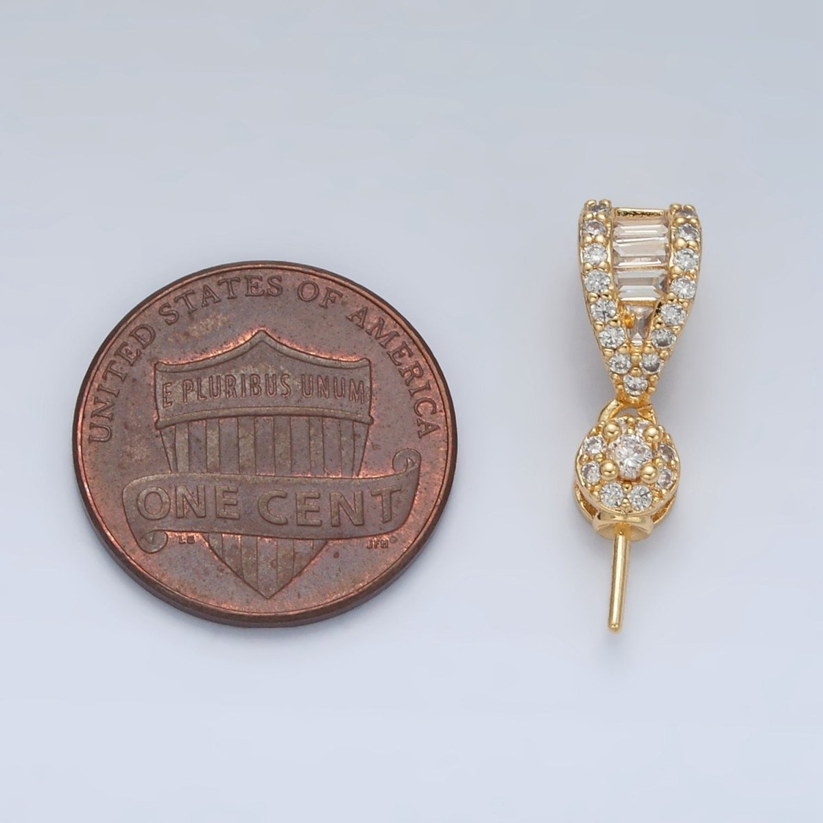 24K Gold Filled Baguette Micro Paved CZ Needle Drill Bail Findings | Z889