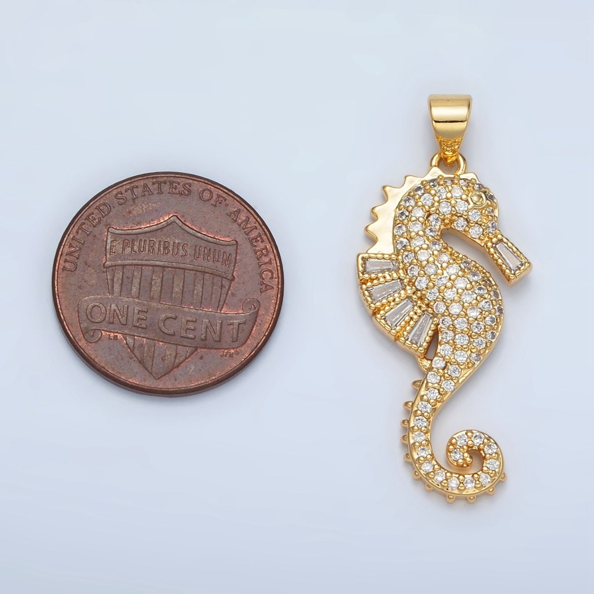 24K Gold Filled Baguette Micro Paved CZ Sea Horse Ocean Animal Pendant | I-283