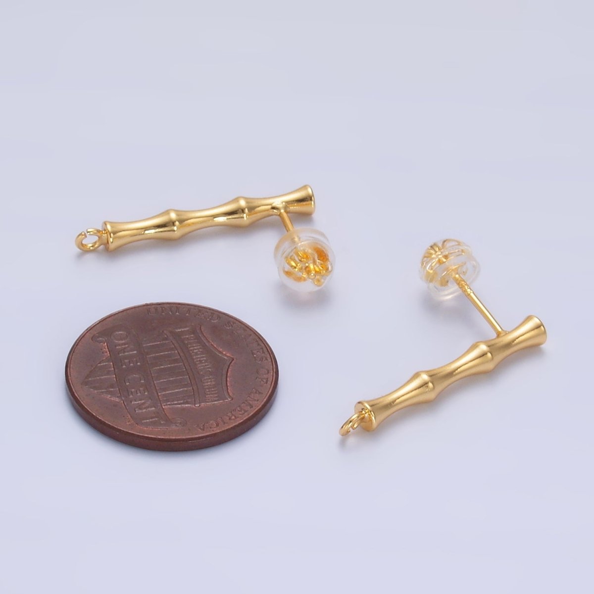 24K Gold Filled Bamboo Linear Open Loop Drop Stud Earrings Findings | Z1010