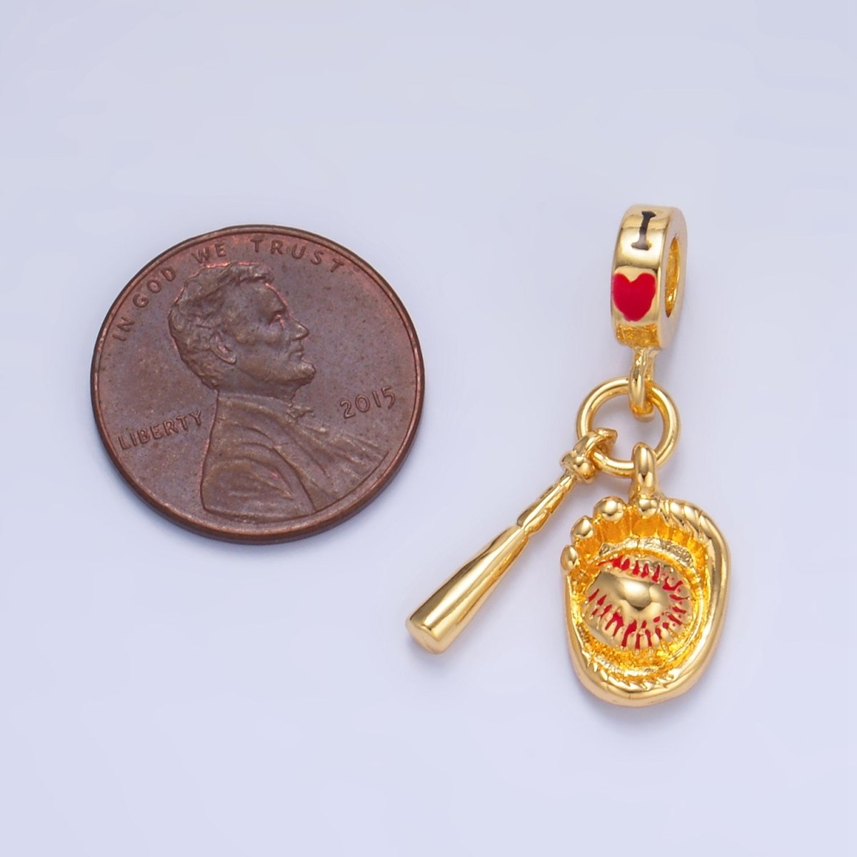 24K Gold Filled Baseball Bat Glove "I Love" Rhondelle Drop Pendant | W119