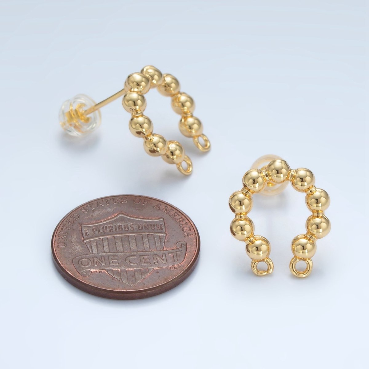 24K Gold Filled Beaded Bubble Curved Double Loop Drop Stud Earrings Findings | Z937