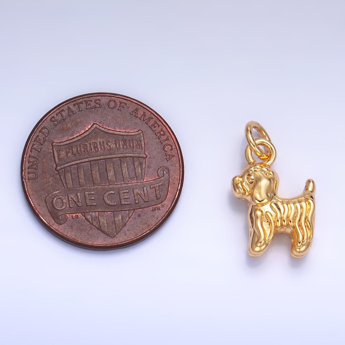 24K Gold Filled 14mm Bichon Frise Labradoodle Pet Dog Multidimensional 3D Charm in Gold & Silver | W239