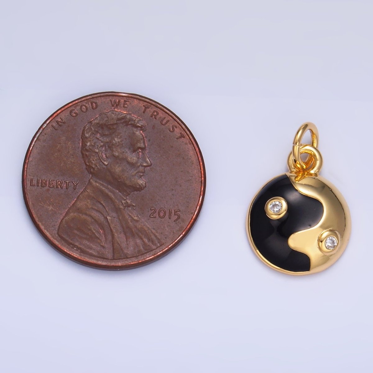 24K Gold Filled Black Enamel CZ Molten Round Charm | W439