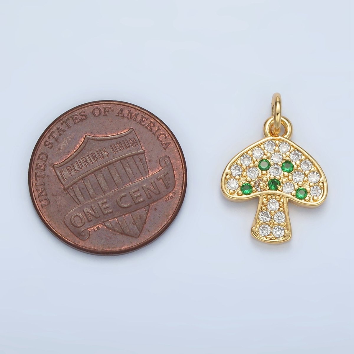 24K Gold Filled Black, Fuchsia, Blue, Green Micro Paved CZ Mushroom Charm | AG852 AG853
