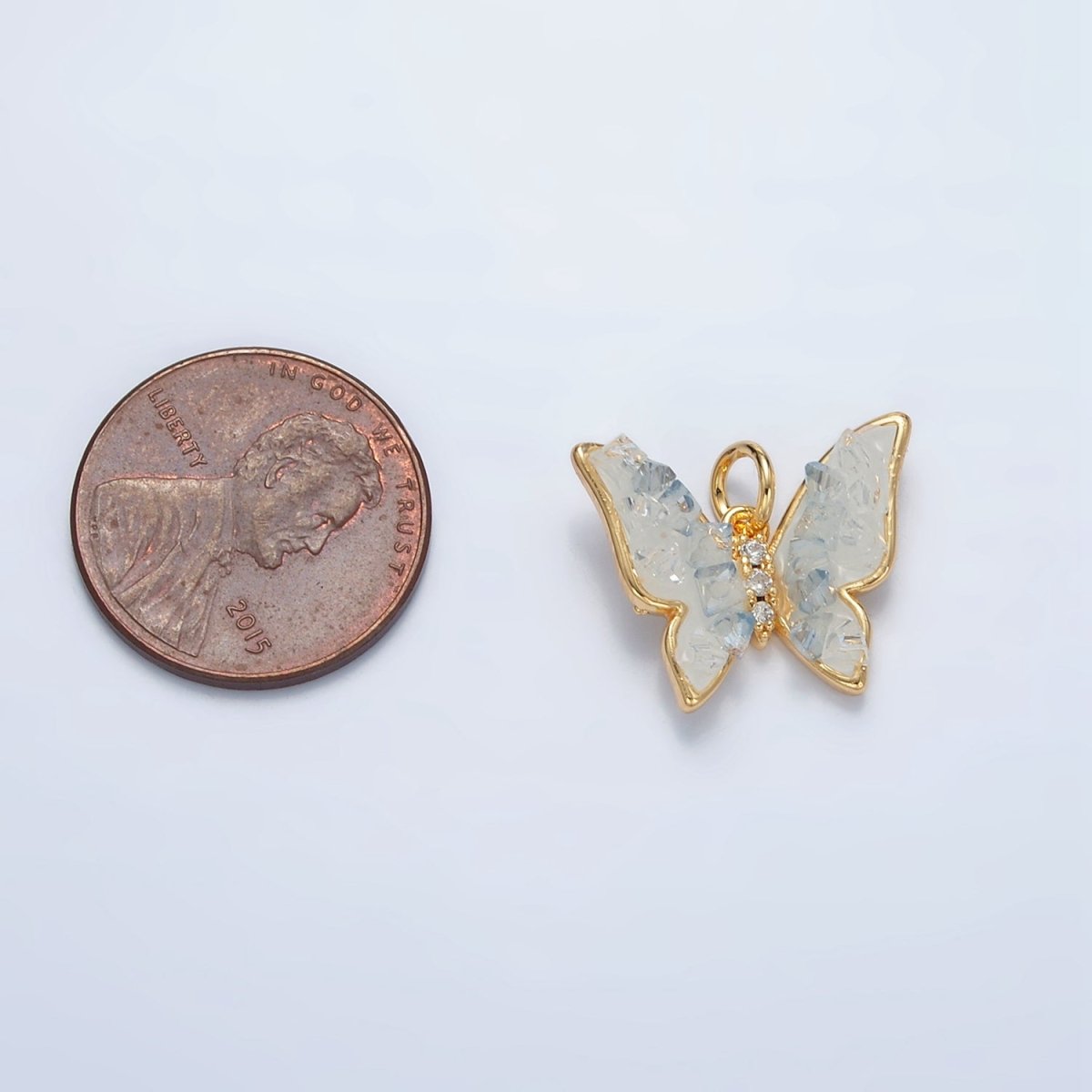 24K Gold Filled Blue Agate Enamel Butterfly Insect Charm | AG933