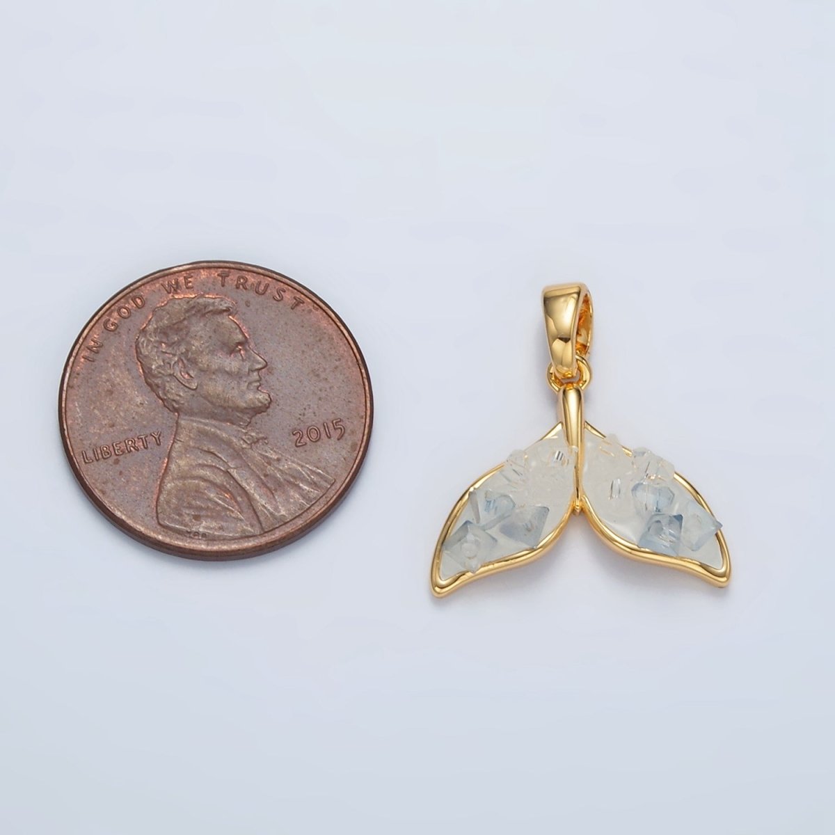 24K Gold Filled Blue Agate Enamel Dolphin Fish Tail Pendant | AA1526