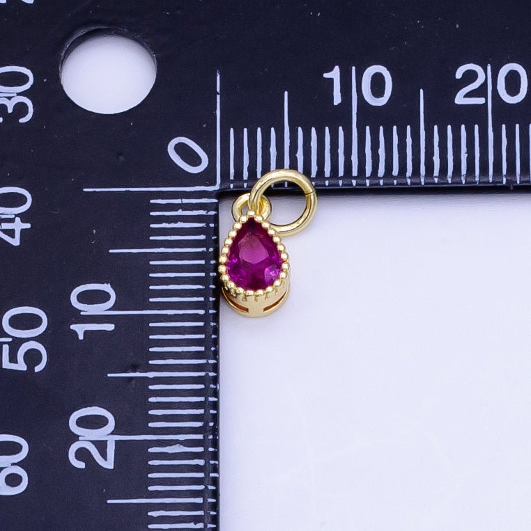 24K Gold Filled Blue, Fuchsia, Red, Pink CZ Teardrop Bezel Mini Charm | D613 - D614