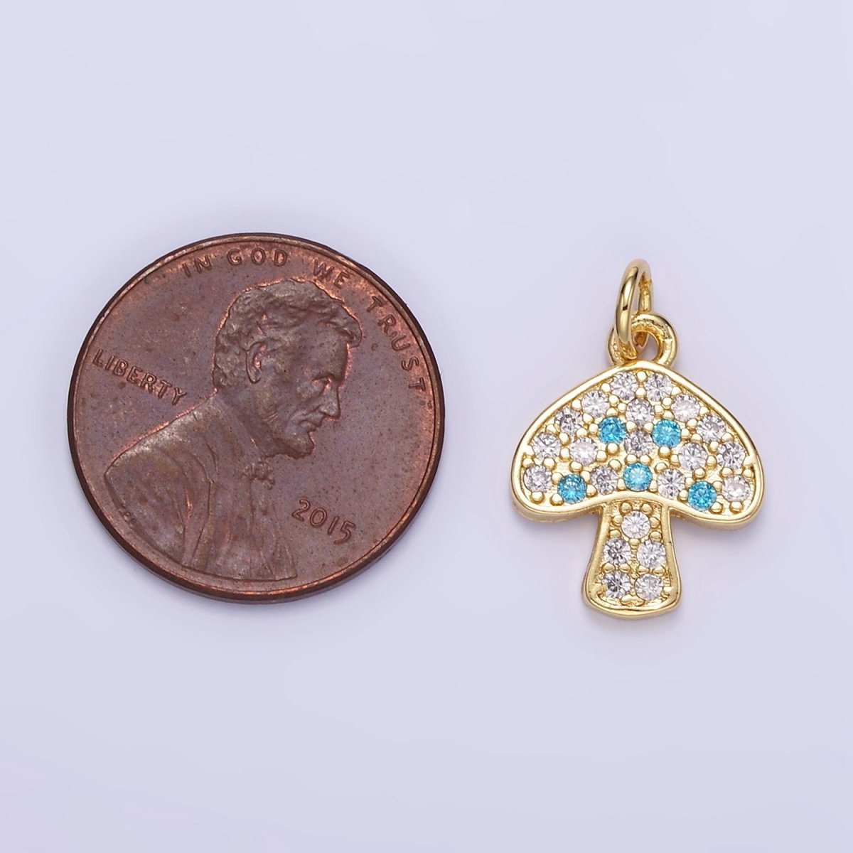 24K Gold Filled Blue Micro Paved CZ Mushroom Charm | E357