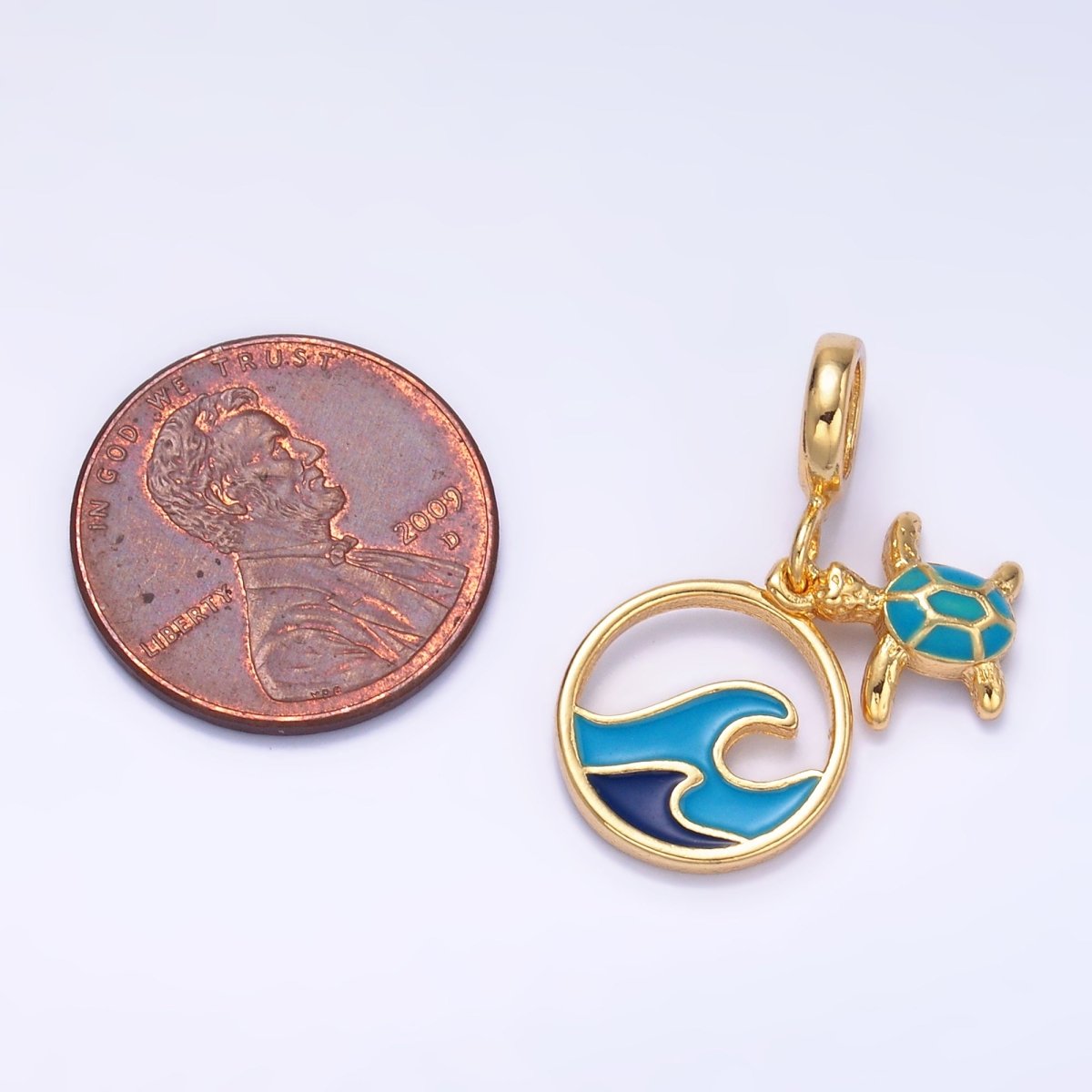24K Gold Filled Blue Ocean Tortoise Rhondelle Drop Pendant | E796