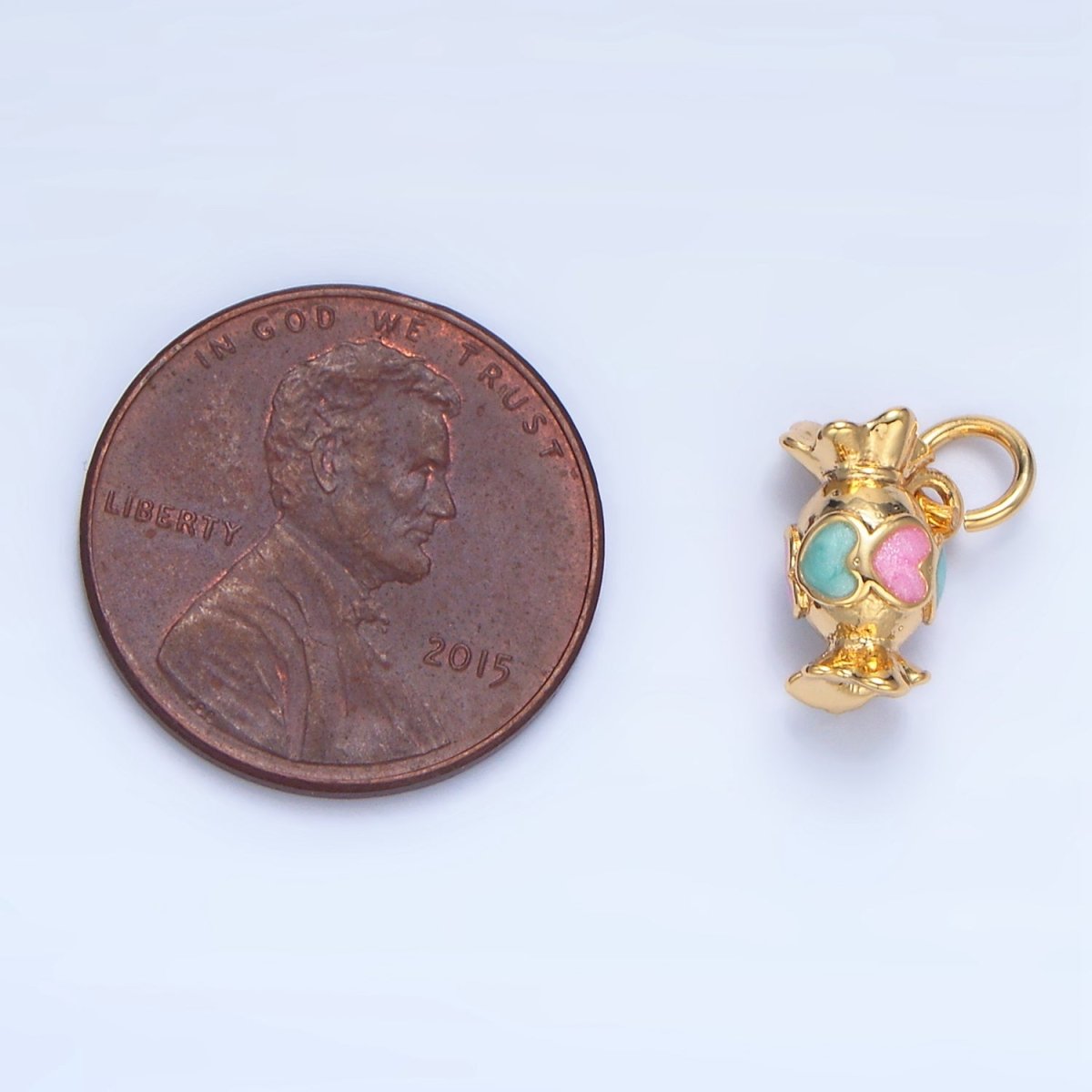 24K Gold Filled Blue Pink Enamel Candy Wrapper Multidimensional Charm | X832