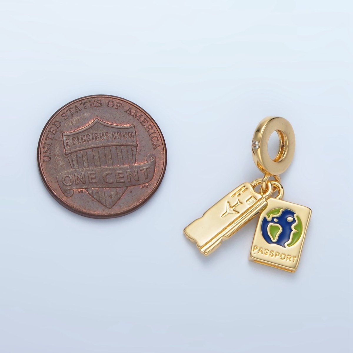 24K Gold Filled Boarding Pass Passport Rhondelle Bail Double Travel Drop Pendant | E368