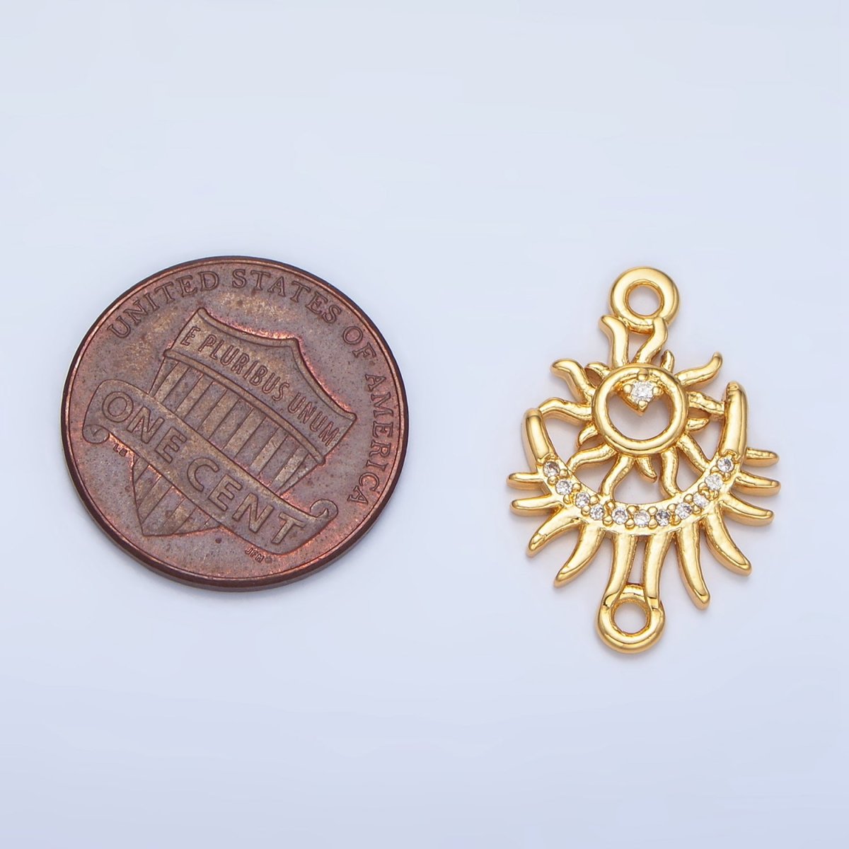 24K Gold Filled Celestial Crescent Moon Sun Burst Micro Paved CZ Connector | F136
