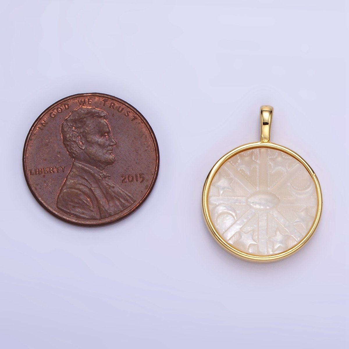 24K Gold Filled Celestial Star Crescent Moon Shell Pearl Bezel Pendant | AA1355