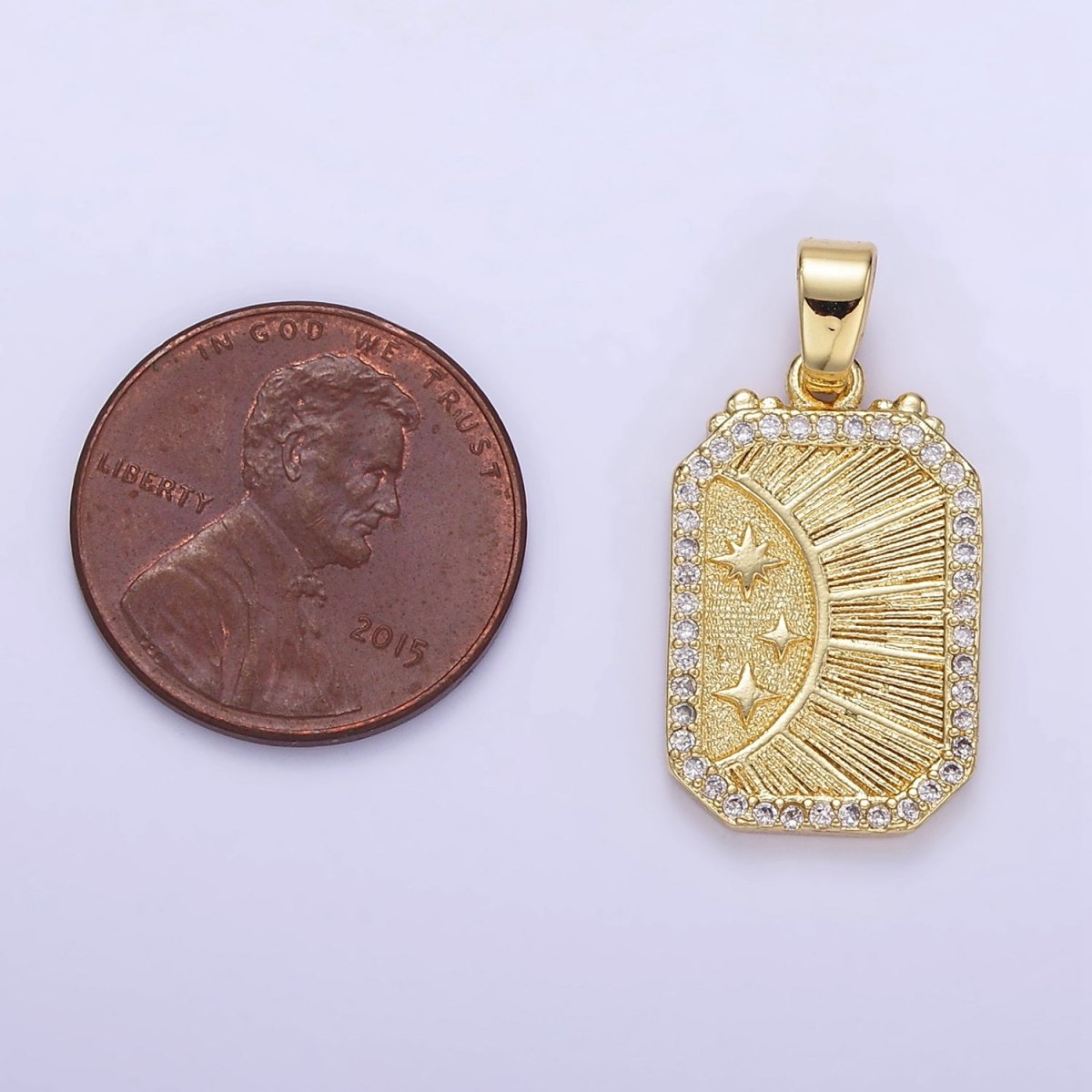 24K Gold Filled Celestial Sun Star Sunburst Micro Paved CZ Hexagonal Pendant | AA1356