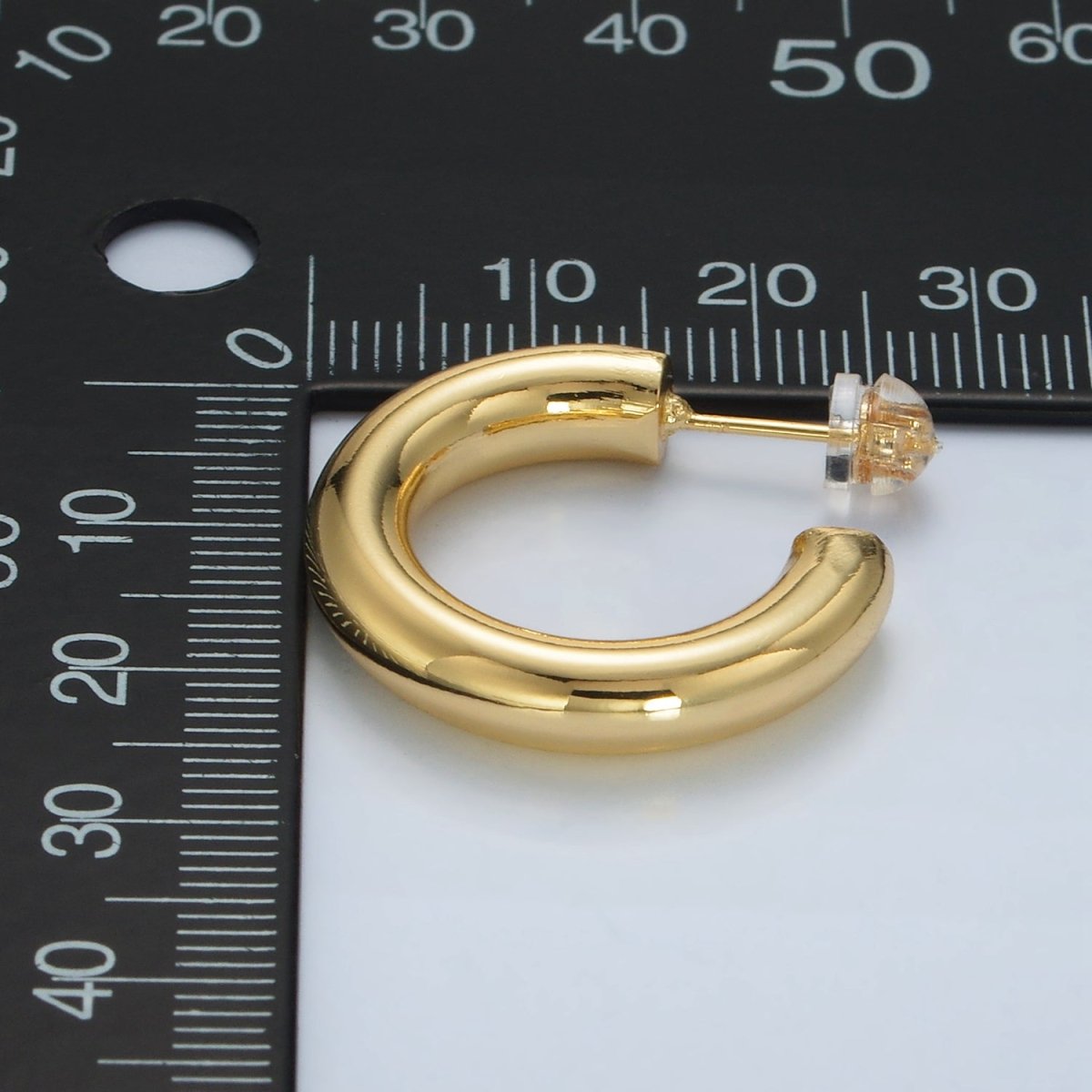 24K Gold Filled 25mm Chubby Minimalist C-Shaped Hoop Earrings | AD644