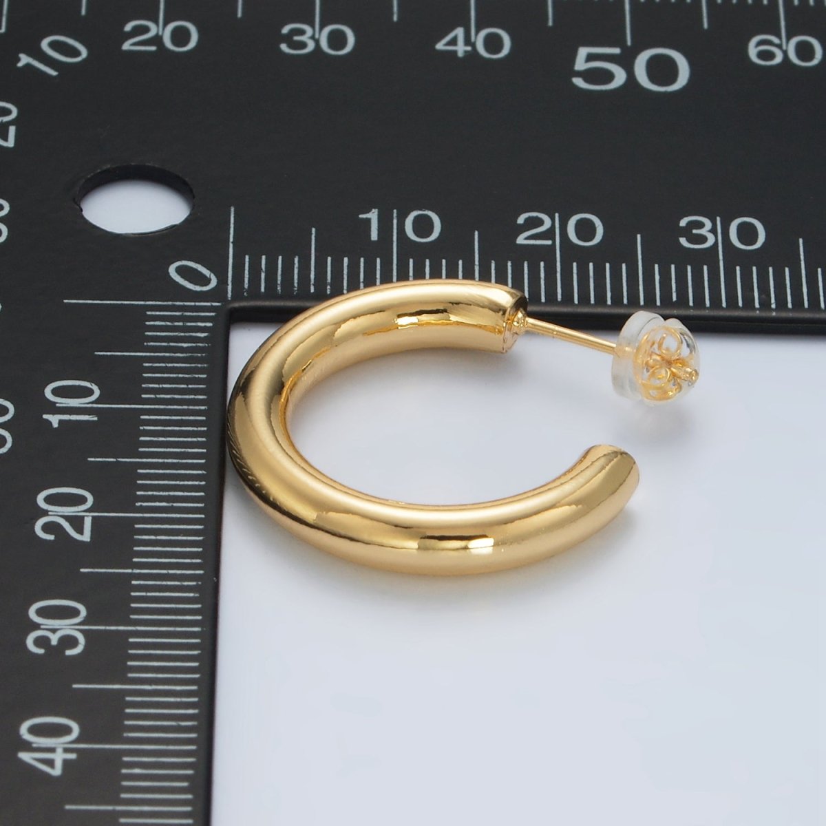 24K Gold Filled 25mm Minimalist C-Shaped Hoop Earrings | AD646