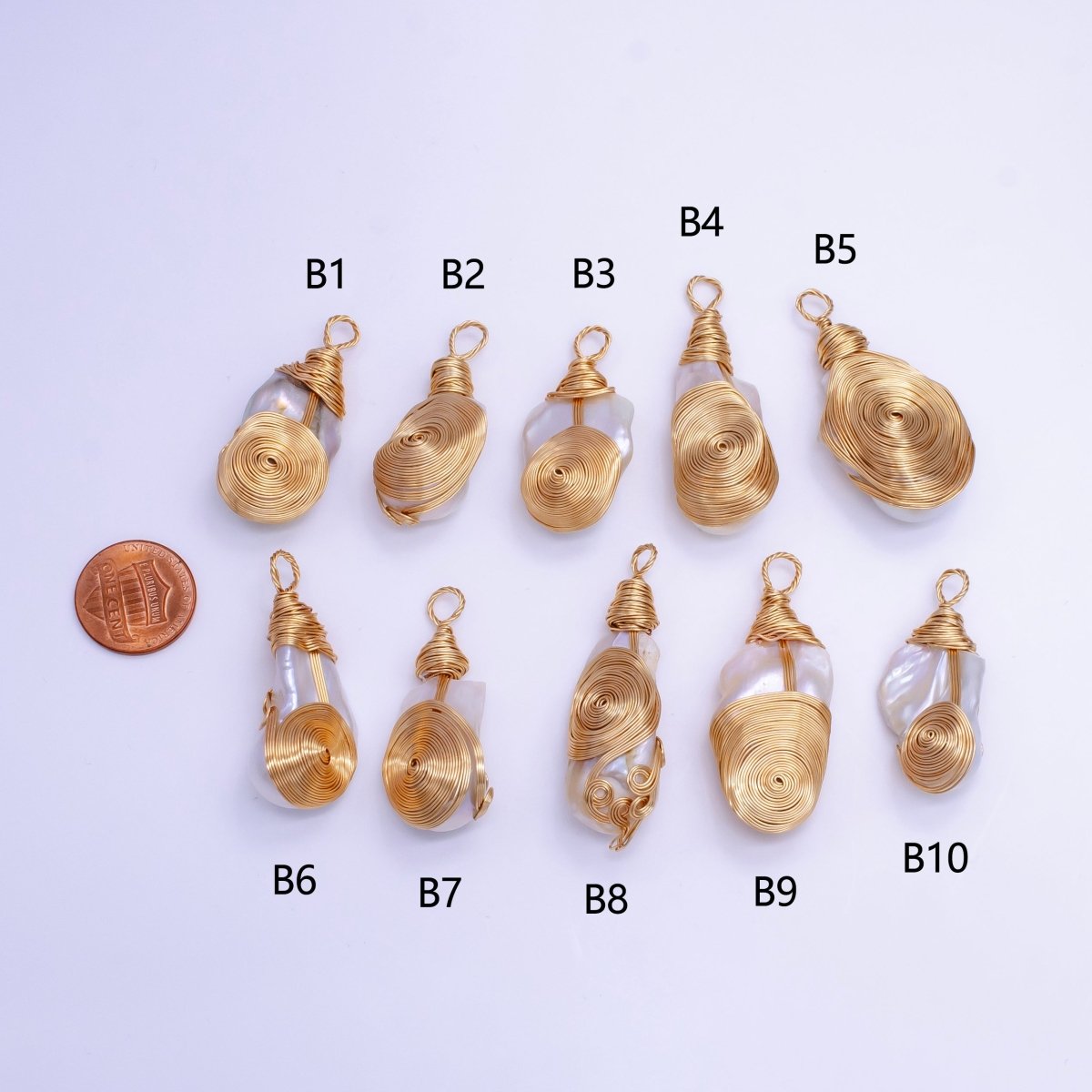 24K Gold Filled Circular Unique Wired Baroque Freshwater Pearl Pendant | P1854 B
