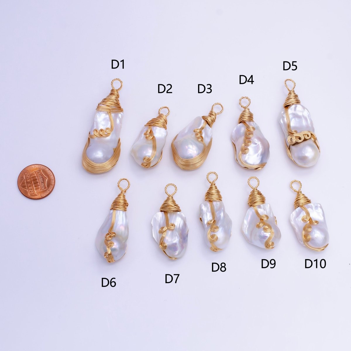 24K Gold Filled Circular Unique Wired Baroque Freshwater Pearl Pendant | P1854 D